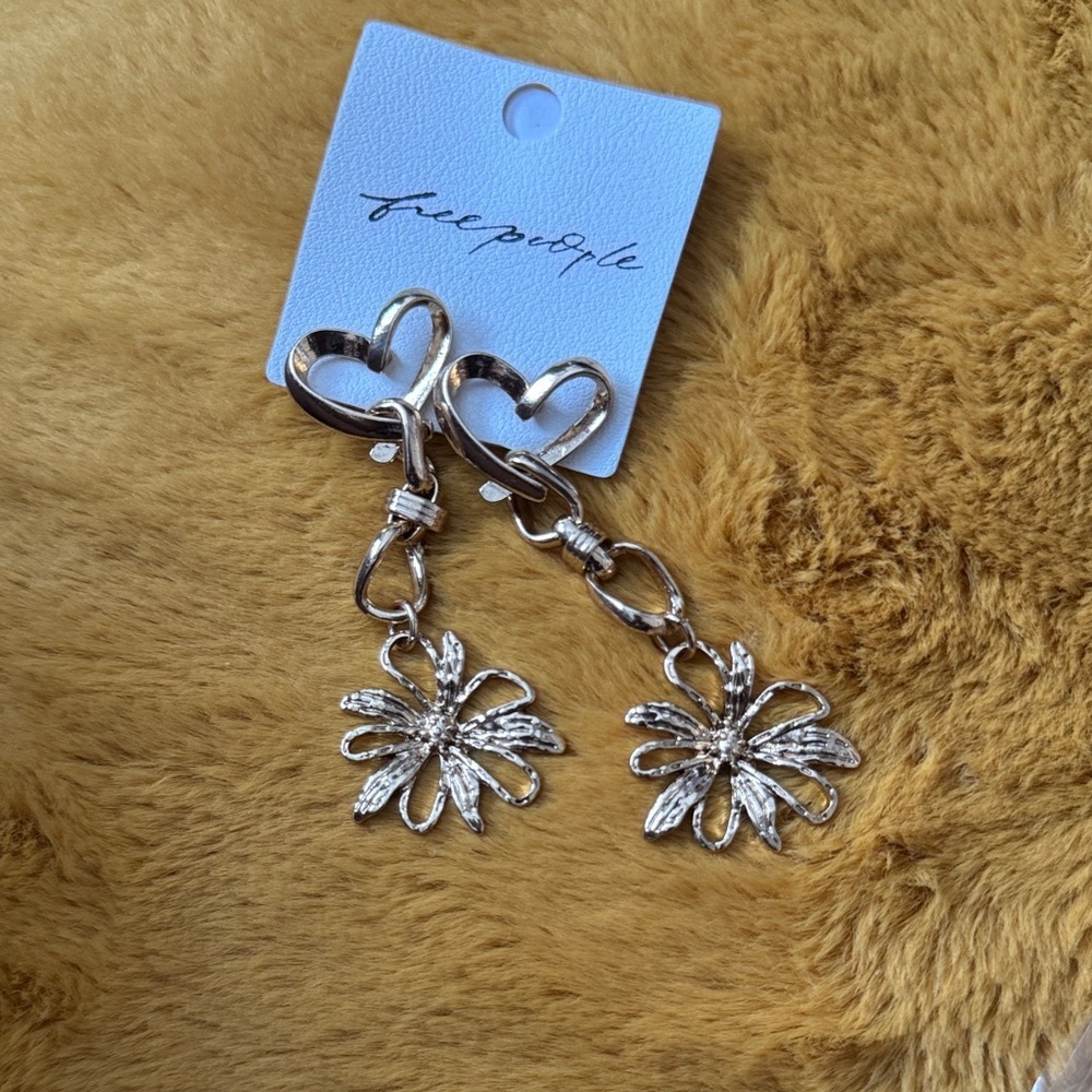 Free People Gold Heart and Flower Earrings (with 2 freebies) look at pics